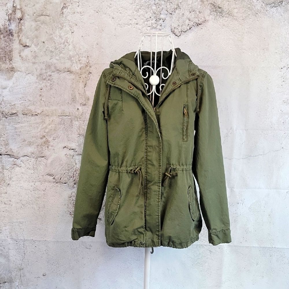 Ambiance Olive Green Anoraki Utility Jacket with Hood Women's Size S
